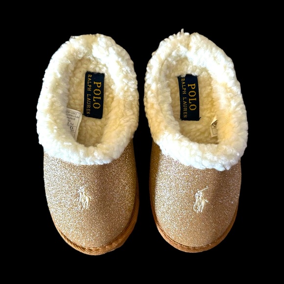 NWT Polo Ralph Lauren Gold Glitter Charlotte Scuff Slippers 13 (Little Kid) - Picture 2 of 10